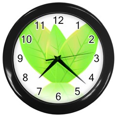 Leaves Green Nature Reflection Wall Clocks (Black)