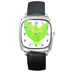 Leaves Green Nature Reflection Square Metal Watch