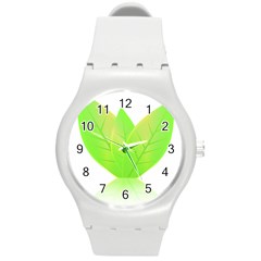 Leaves Green Nature Reflection Round Plastic Sport Watch (M)