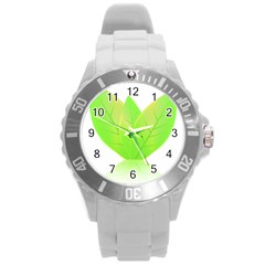 Leaves Green Nature Reflection Round Plastic Sport Watch (L)