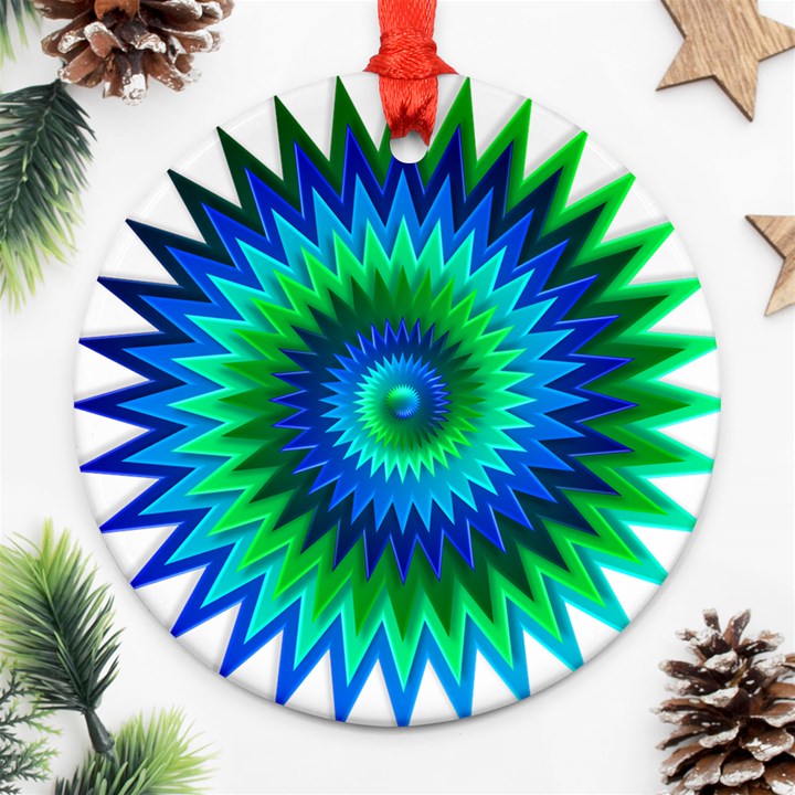 Star 3d Gradient Blue Green Ornament (Round)