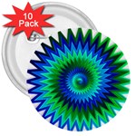 Star 3d Gradient Blue Green 3  Buttons (10 pack)  Front