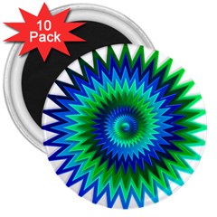 Star 3d Gradient Blue Green 3  Magnets (10 pack) 