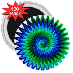 Star 3d Gradient Blue Green 3  Magnets (100 pack)