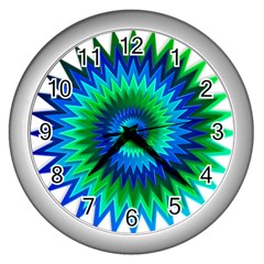 Star 3d Gradient Blue Green Wall Clocks (Silver) 