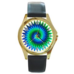 Star 3d Gradient Blue Green Round Gold Metal Watch