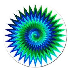 Star 3d Gradient Blue Green Magnet 5  (Round)