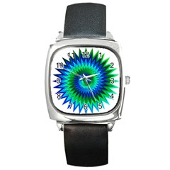 Star 3d Gradient Blue Green Square Metal Watch