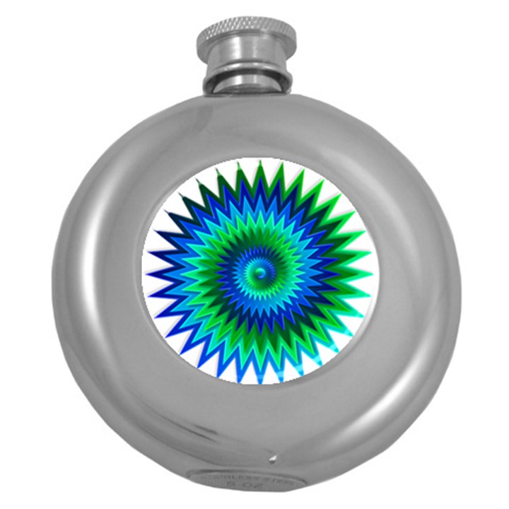 Star 3d Gradient Blue Green Round Hip Flask (5 oz)