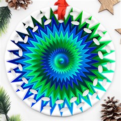 Star 3d Gradient Blue Green Ornament (Round Filigree)