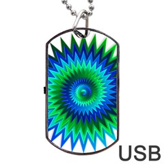 Star 3d Gradient Blue Green Dog Tag USB Flash (One Side)