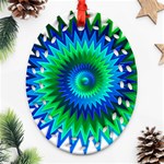 Star 3d Gradient Blue Green Oval Filigree Ornament (Two Sides) Back