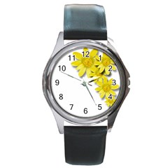 Flowers Spring Yellow Spring Onion Round Metal Watch by Nexatart