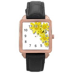 Flowers Spring Yellow Spring Onion Rose Gold Leather Watch  by Nexatart