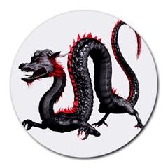 Dragon Black Red China Asian 3d Round Mousepads by Nexatart