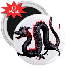 Dragon Black Red China Asian 3d 3  Magnets (10 Pack)  by Nexatart