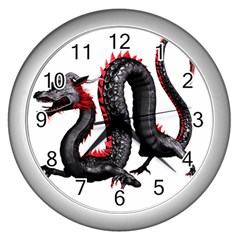 Dragon Black Red China Asian 3d Wall Clocks (silver)  by Nexatart