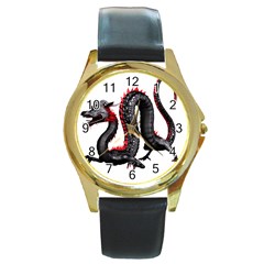 Dragon Black Red China Asian 3d Round Gold Metal Watch by Nexatart