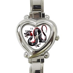 Dragon Black Red China Asian 3d Heart Italian Charm Watch by Nexatart