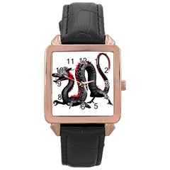 Dragon Black Red China Asian 3d Rose Gold Leather Watch  by Nexatart