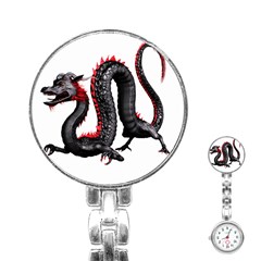 Dragon Black Red China Asian 3d Stainless Steel Nurses Watch by Nexatart