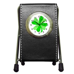 St Patricks Day Shamrock Green Pen Holder Desk Clocks by Nexatart