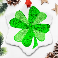 St Patricks Day Shamrock Green Snowflake Ornament (two Sides) by Nexatart