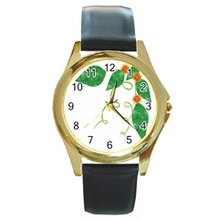 Scrapbook Green Nature Grunge Round Gold Metal Watch by Nexatart