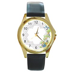 Scrapbook Element Lace Embroidery Round Gold Metal Watch by Nexatart