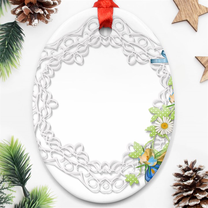 Scrapbook Element Lace Embroidery Oval Ornament (Two Sides)