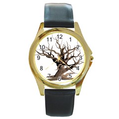 Tree Isolated Dead Plant Weathered Round Gold Metal Watch by Nexatart