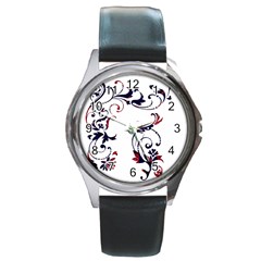 Scroll Border Swirls Abstract Round Metal Watch by Nexatart