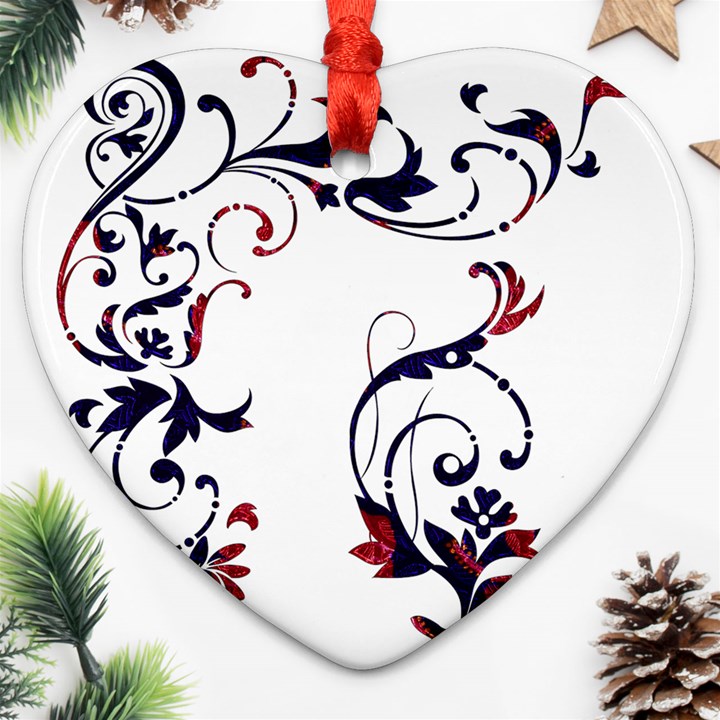 Scroll Border Swirls Abstract Heart Ornament (Two Sides)