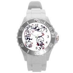 Scroll Border Swirls Abstract Round Plastic Sport Watch (l) by Nexatart