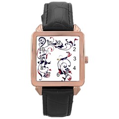 Scroll Border Swirls Abstract Rose Gold Leather Watch  by Nexatart