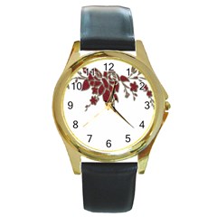 Scrapbook Element Nature Flowers Round Gold Metal Watch by Nexatart