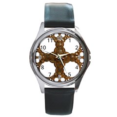 Cross Golden Cross Design 3d Round Metal Watch by Nexatart