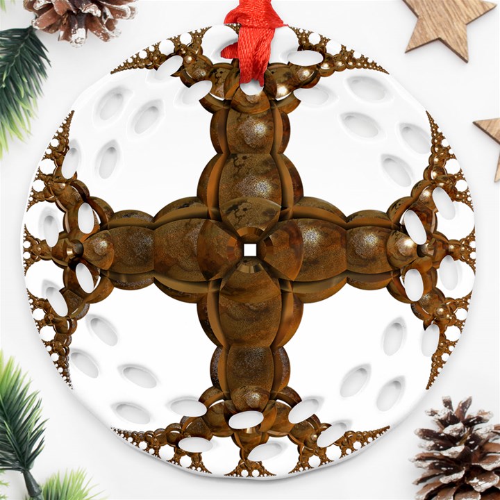 Cross Golden Cross Design 3d Round Filigree Ornament (Two Sides)