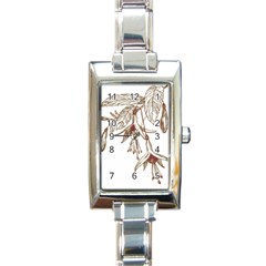 Floral Spray Gold And Red Pretty Rectangle Italian Charm Watch by Nexatart