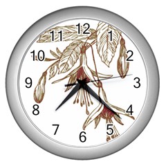 Floral Spray Gold And Red Pretty Wall Clocks (silver)  by Nexatart