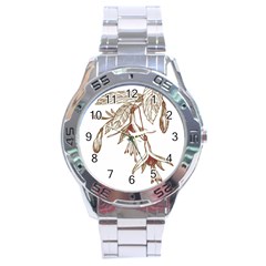 Floral Spray Gold And Red Pretty Stainless Steel Analogue Watch by Nexatart