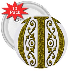 Gold Scroll Design Ornate Ornament 3  Buttons (10 Pack)  by Nexatart