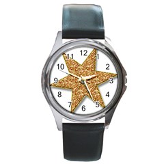 Star Glitter Round Metal Watch