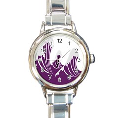 Waves Purple Wave Water Chevron Sea Beach Round Italian Charm Watch