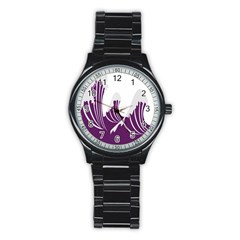 Waves Purple Wave Water Chevron Sea Beach Stainless Steel Round Watch by Mariart