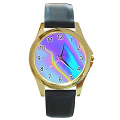 Aurora Color Rainbow Space Blue Sky Purple Yellow Round Gold Metal Watch