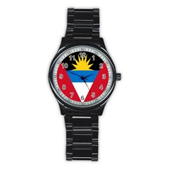 Banner Flag Sun Line Chevron Red White Black Blue Stainless Steel Round Watch by Mariart