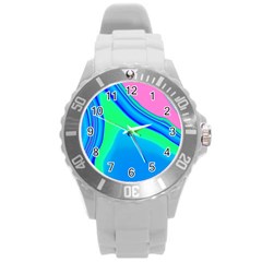 Aurora Color Rainbow Space Blue Sky Round Plastic Sport Watch (l)