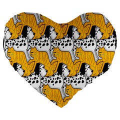 Animals Cat Dog Dalmation Large 19  Premium Flano Heart Shape Cushions by Mariart