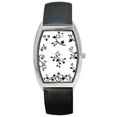 Black Leaf Tatto Barrel Style Metal Watch by Mariart